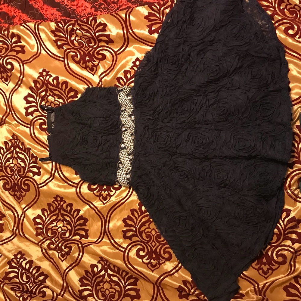 Ruffled-Rose Navy Blue Homecoming/Formal dress